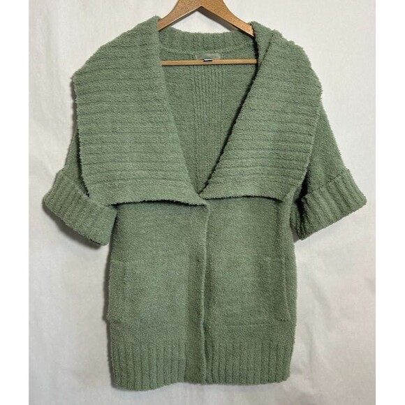 BAREFOOT DREAMS CozyTwist Short Sleeve Sweater Coat Shawl Collar XS Green - Picture 2 of 8